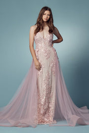 Embroidered Lace Illusion V-Neck Prom-Clothing - Women-NXAB-2-BLUSH-Urbanheer