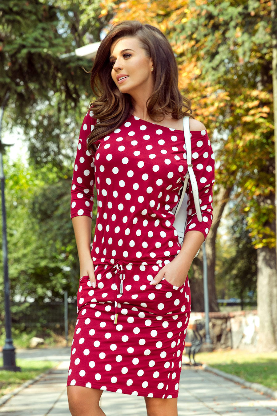 Numoco 13-111 Sports Dress With Binding And Pockets - Burgundy + Polka Dots-numoco-Burgundy-XS-Urbanheer
