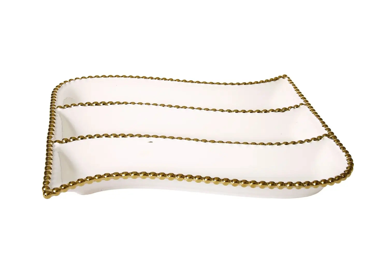 White Porcelain 3 Divider Tracker Dish 10"L X 9"W.-CLASSIC TOUCH DECOR INC.-Urbanheer