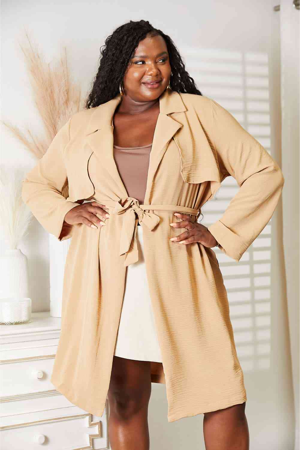 Culture Code Full Size Tied Trench Coat With Pockets-Street 360-Tan-S-Urbanheer