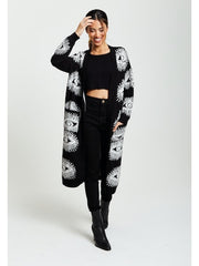 Liquorish Eye Pattern Longline Cardigan in Black-Clothing - Women-Liquorish-S-Urbanheer
