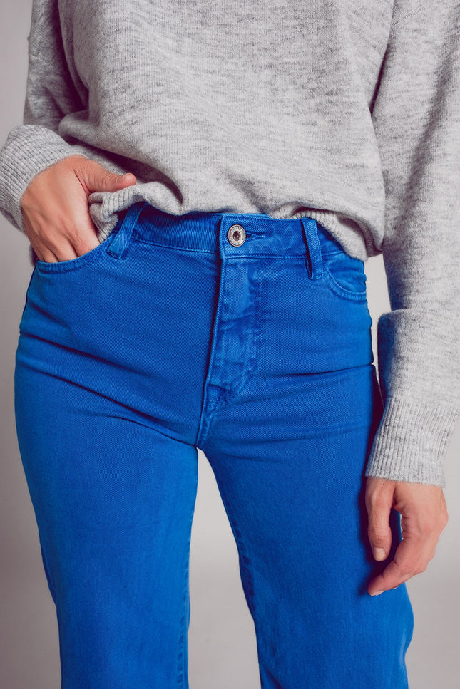 Cotton Blend Wide Leg Jeans In Blue