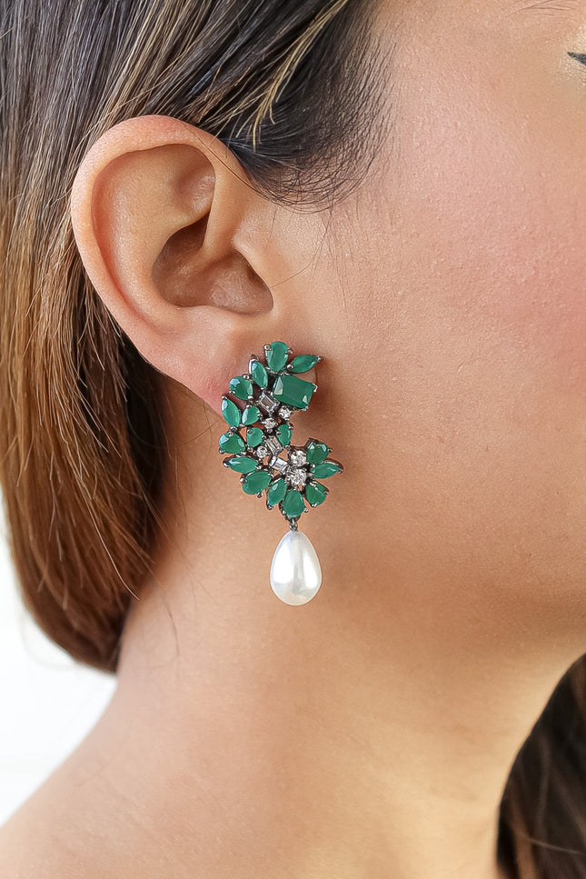 Frosty Pearl Earrings by Bombay Sunset-Bombay Sunset-Green-Urbanheer