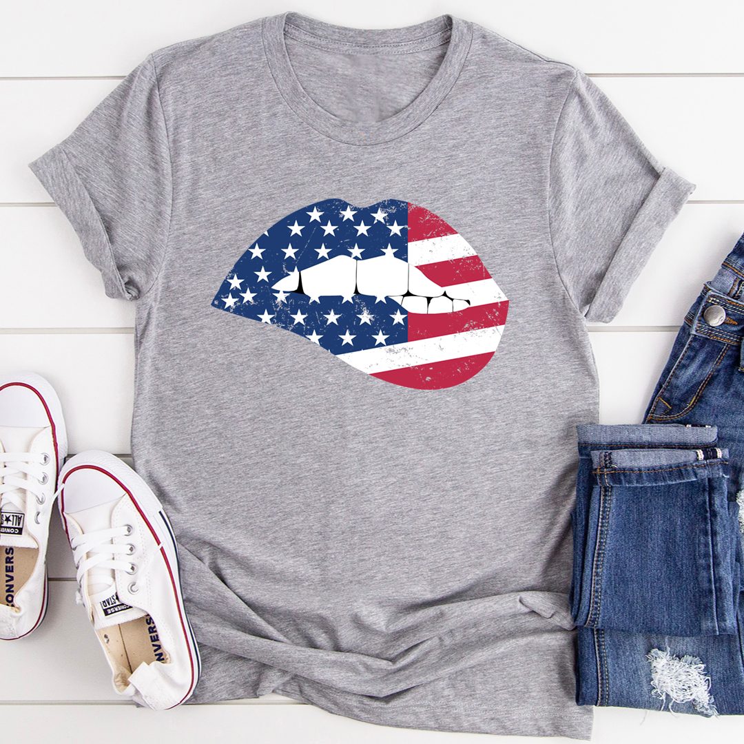 American Flag Lips T-Shirt-MerchMallow-Athletic Heather-S-Urbanheer