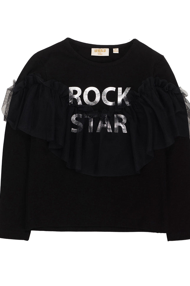 Girl'S T-Shirt In Black Stretch Cotton Fabric. Flywheel-UBS2-2-Urbanheer