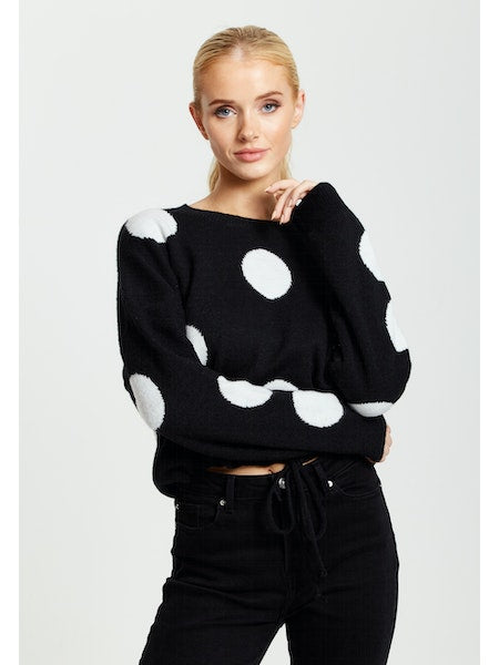 White Polka Dot Women Jumper-Liquorish-S-Urbanheer