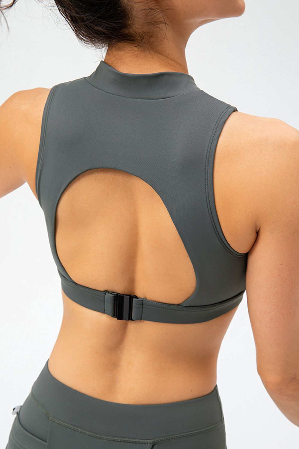 Full Size Cropped Cutout Back Zipper Front Active Tank Top-Street 360-Cloudy Blue-S-Urbanheer