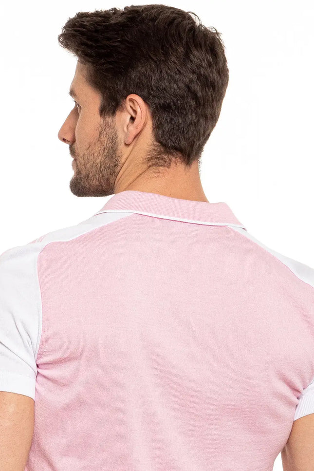 Knit Polo W/ Shoulder Design - Pink-Clothing - Men-Eight X-Urbanheer
