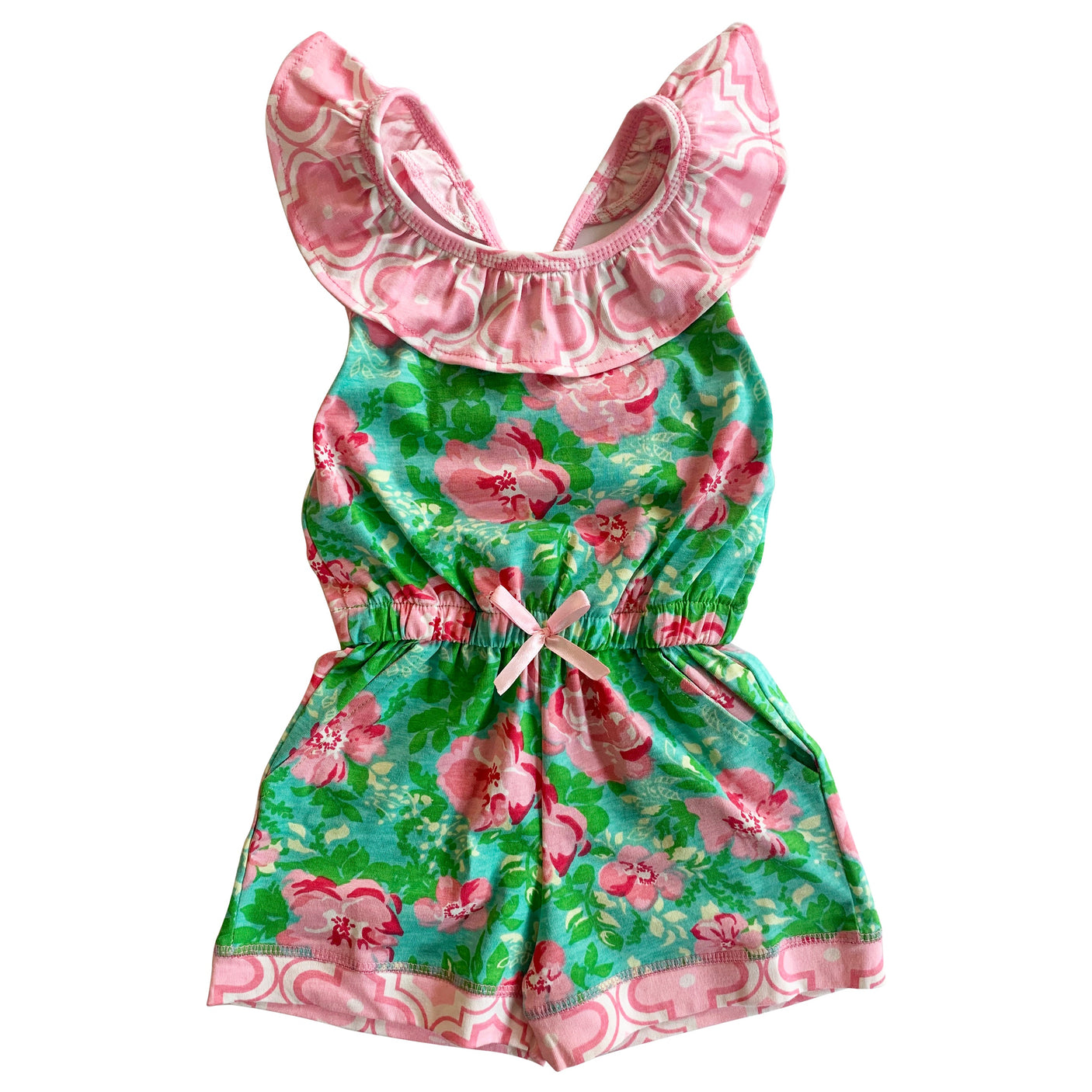 AnnLoren Little Big Girls Jumpsuit Shabby Chic Floral Spring Summer Romper Sizes 2/3T - 11/12
