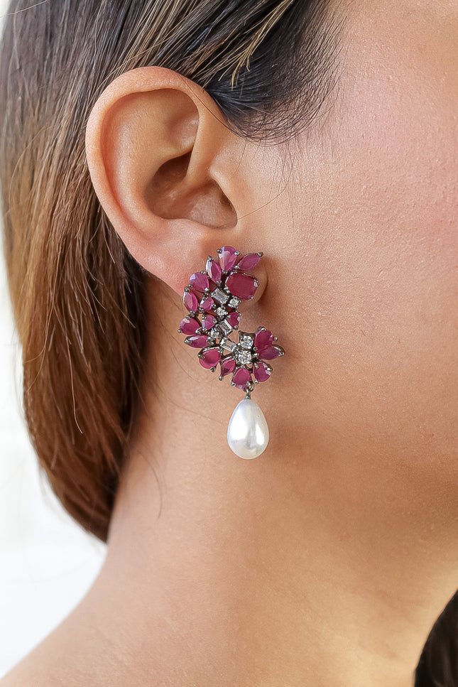 Frosty Pearl Earrings by Bombay Sunset-Bombay Sunset-Red-Urbanheer