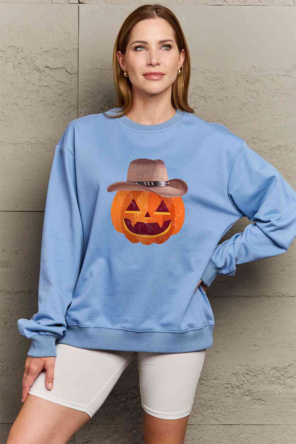 Simply Love Full Size Graphic Dropped Shoulder Sweatshirt-Street 360-Misty Blue-S-Urbanheer