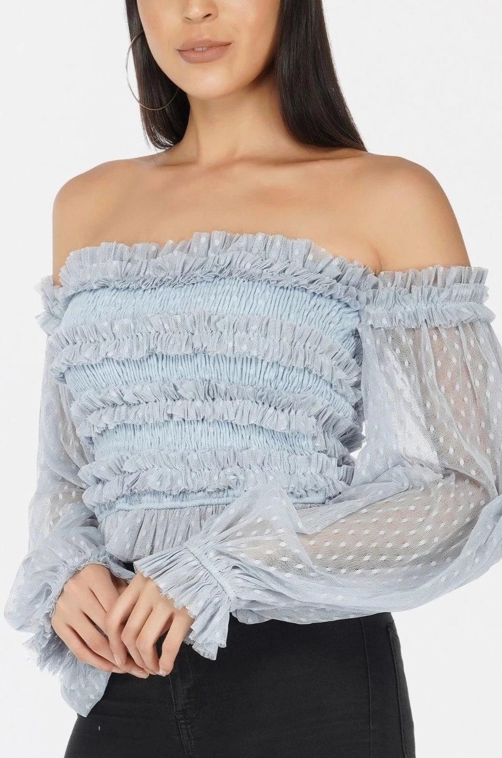 Rolf Top in Blue Polka.-lace and beads-UK 6-Urbanheer