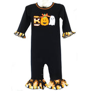 AnnLoren Baby Girls Black & Orange Pumpkin Boo Halloween Autumn Holiday Romper-AnnLoren-6-12 Mo-Urbanheer