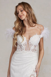 Feather Embellished Dress-Clothing - Women-NXAB-00-WHITE-Urbanheer