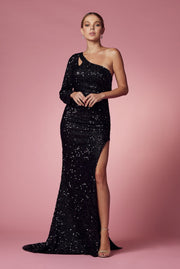 Embroidered Sequin One Shoulder Prom-Clothing - Women-NXAB-2-BLACK-Urbanheer