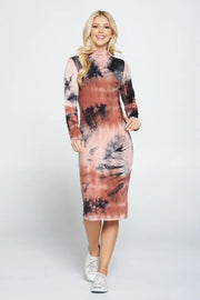 Tie Dye Cowl And Mock Neck Midi Dress.-Heer Decor-S-Urbanheer