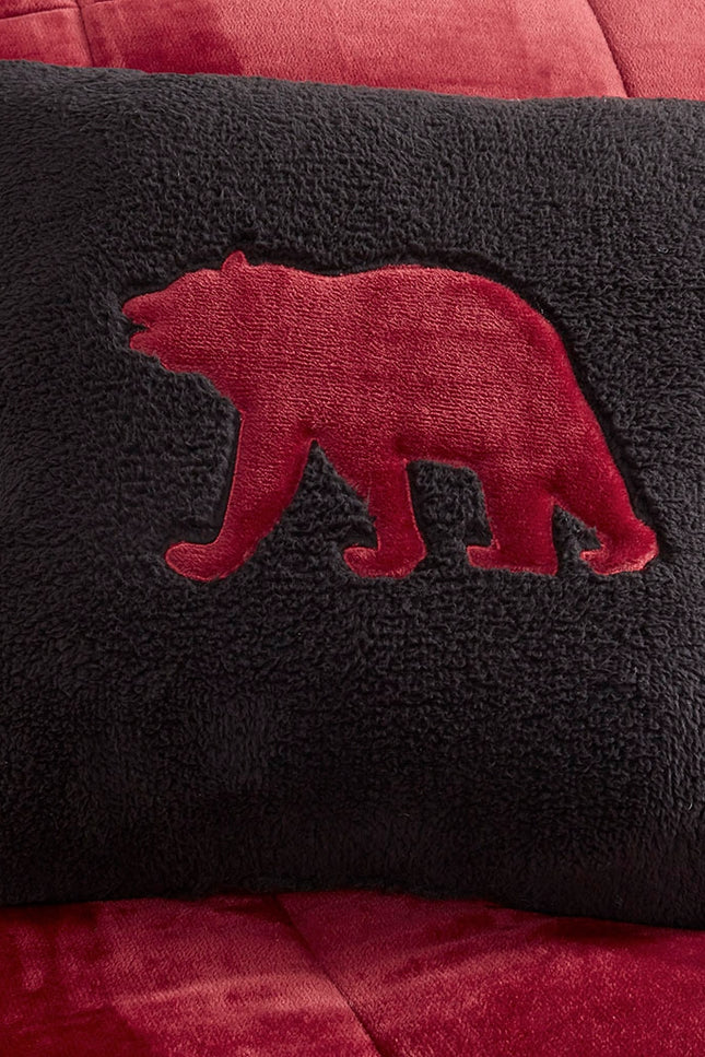 Plush To Sherpa Winter Comforter Set, Red-Olliix-Urbanheer