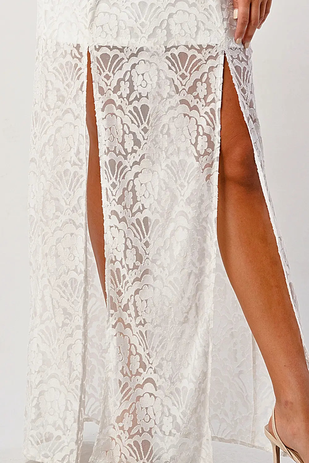 Front Slit Lace Maxi Dress - White-MILEY + MOLLY-S-White-Urbanheer