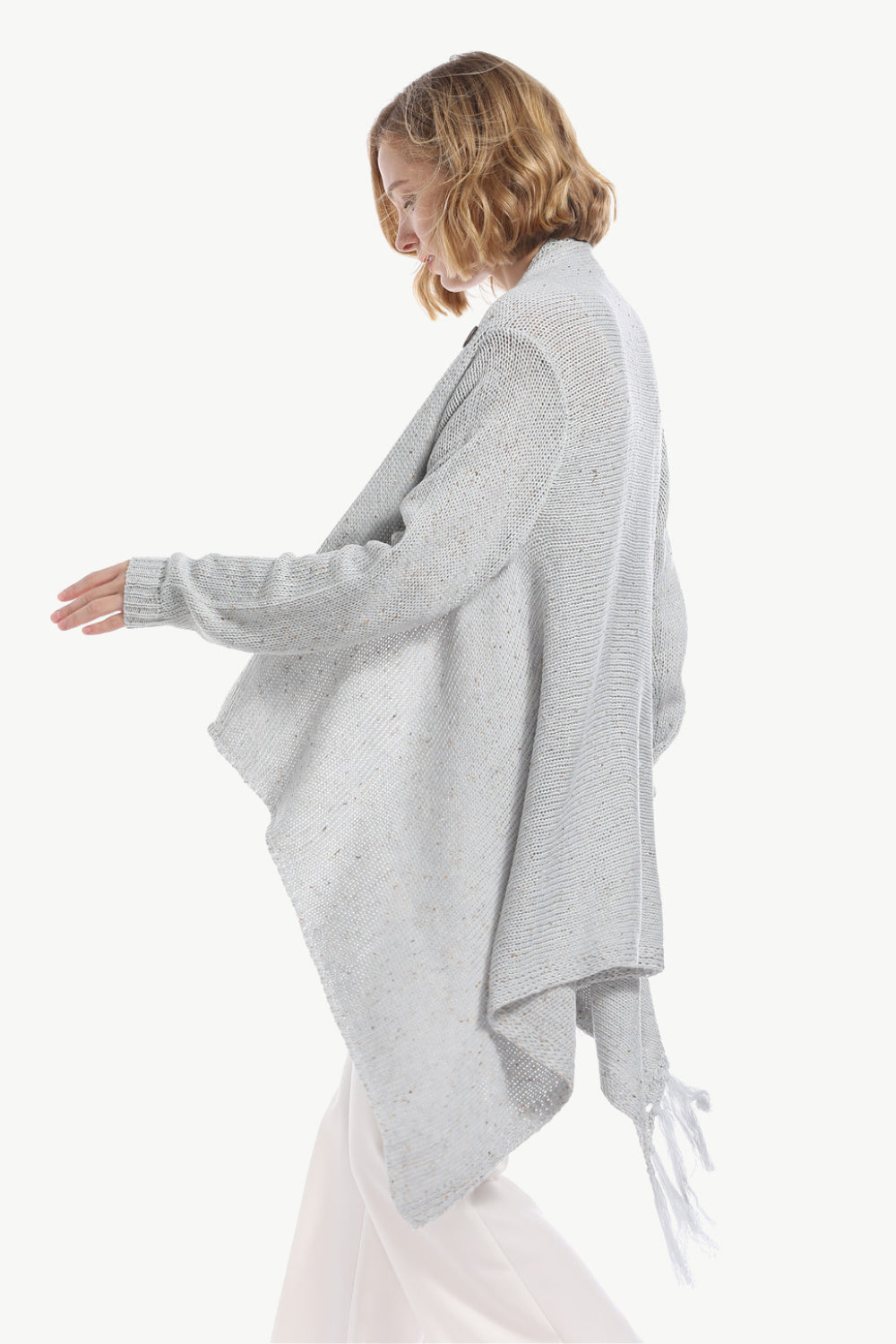 One-Button Tassel Tie Asymmetrical Hem Cardigan-Street 360-Dark Gray-S-Urbanheer