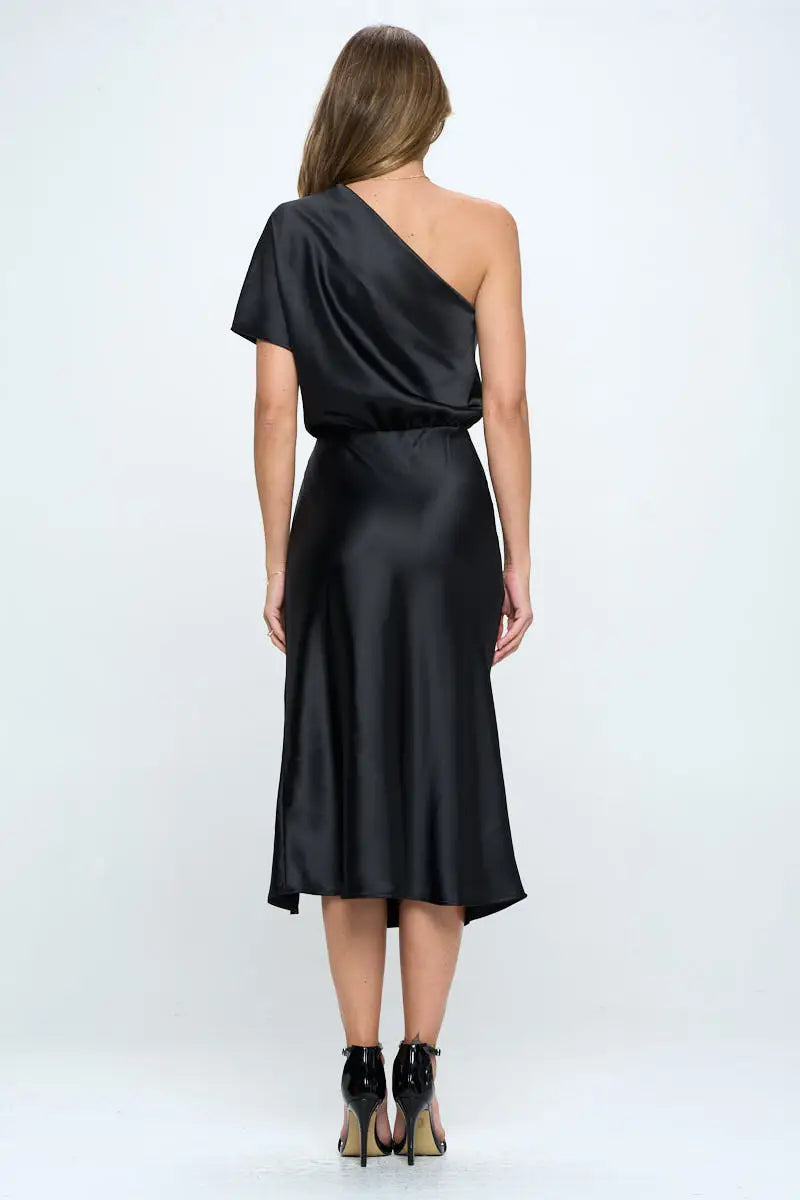 Stretch Satin One Shoulder Dress.-Renee C.-S-Urbanheer