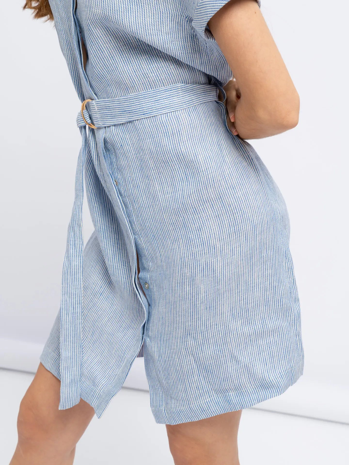 Linen Shirt Dress With Belt-Dresses-SMF-S-Urbanheer