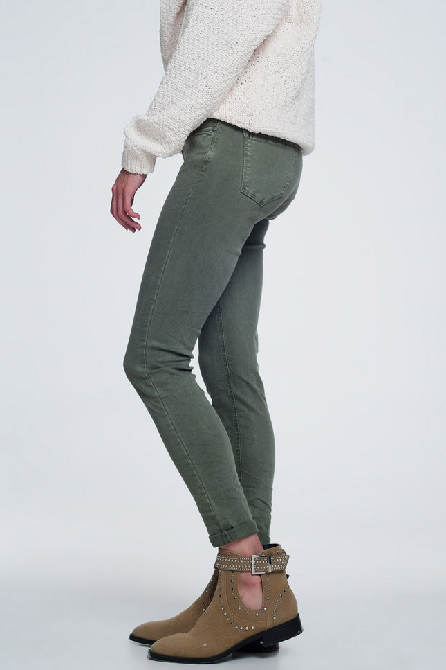 High Waisted Skinny Jeans In Green