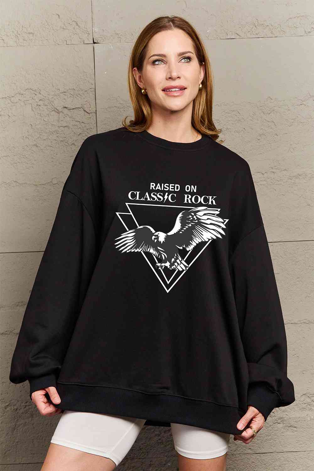 Simply Love Full Size Eagle Graphic Drop Shoulder Sweatshirt-Street 360-Khaki-S-Urbanheer