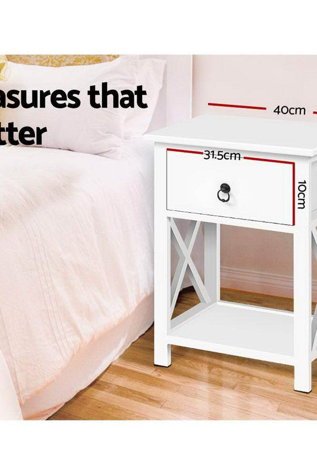 2 X Bedside Tables With Drawers White (Twin Pack)-Rivercity House & Home Co.-Urbanheer