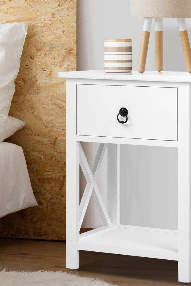 2 X Bedside Tables With Drawers White (Twin Pack)-Rivercity House & Home Co.-Urbanheer