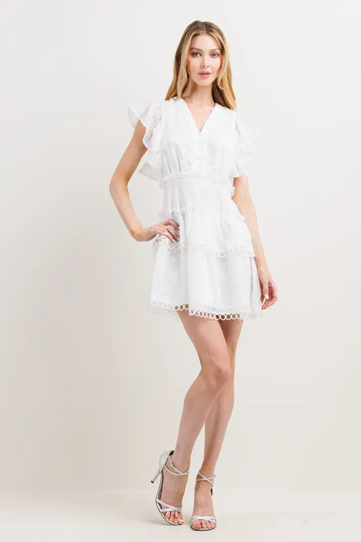 Ruffle Detail V Neck Mini Dress-Neon Blush-S-Urbanheer