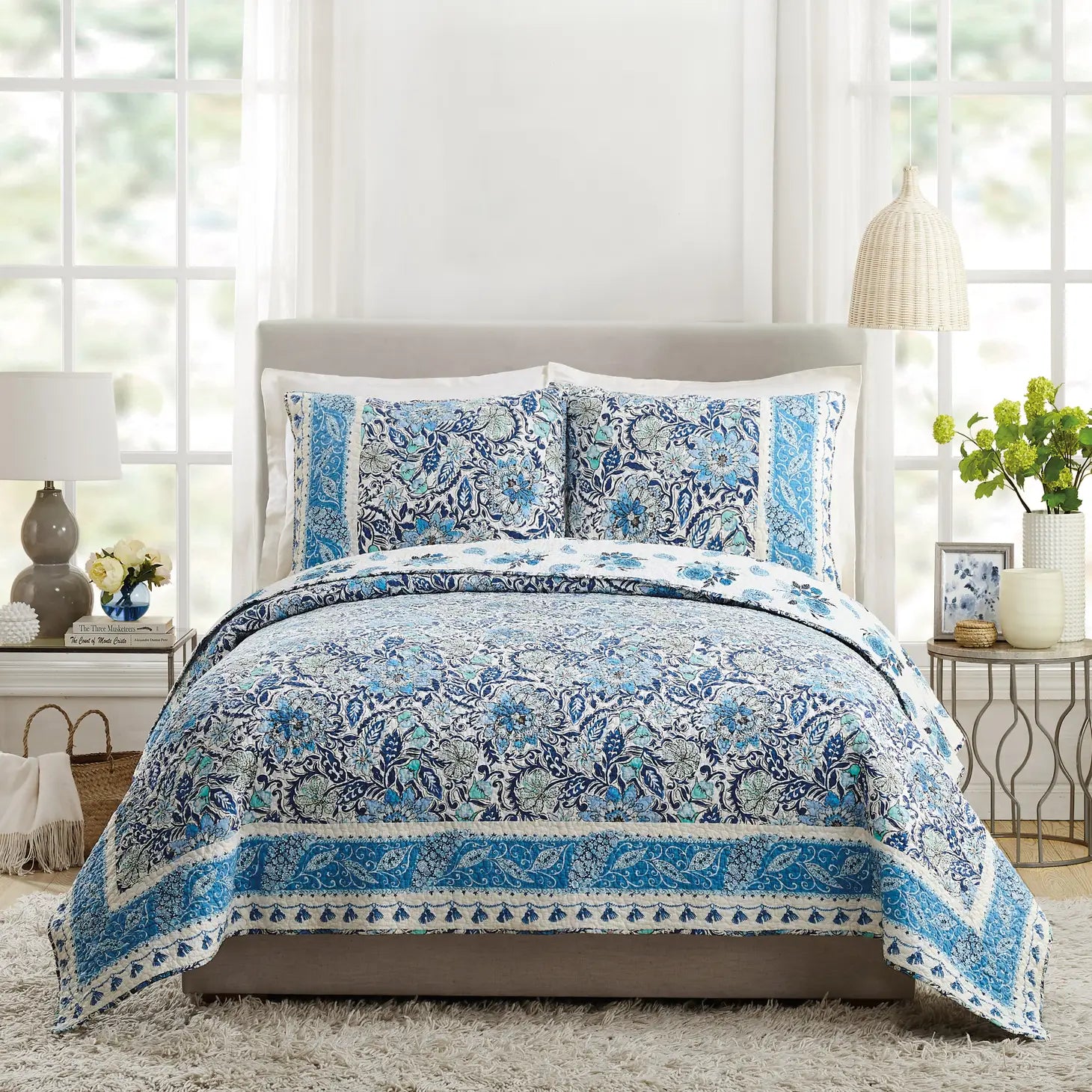 Bisou Floral 3-Piece Quilt Set By Dena Home.-Peking Handicraft-Full/Queen-Urbanheer