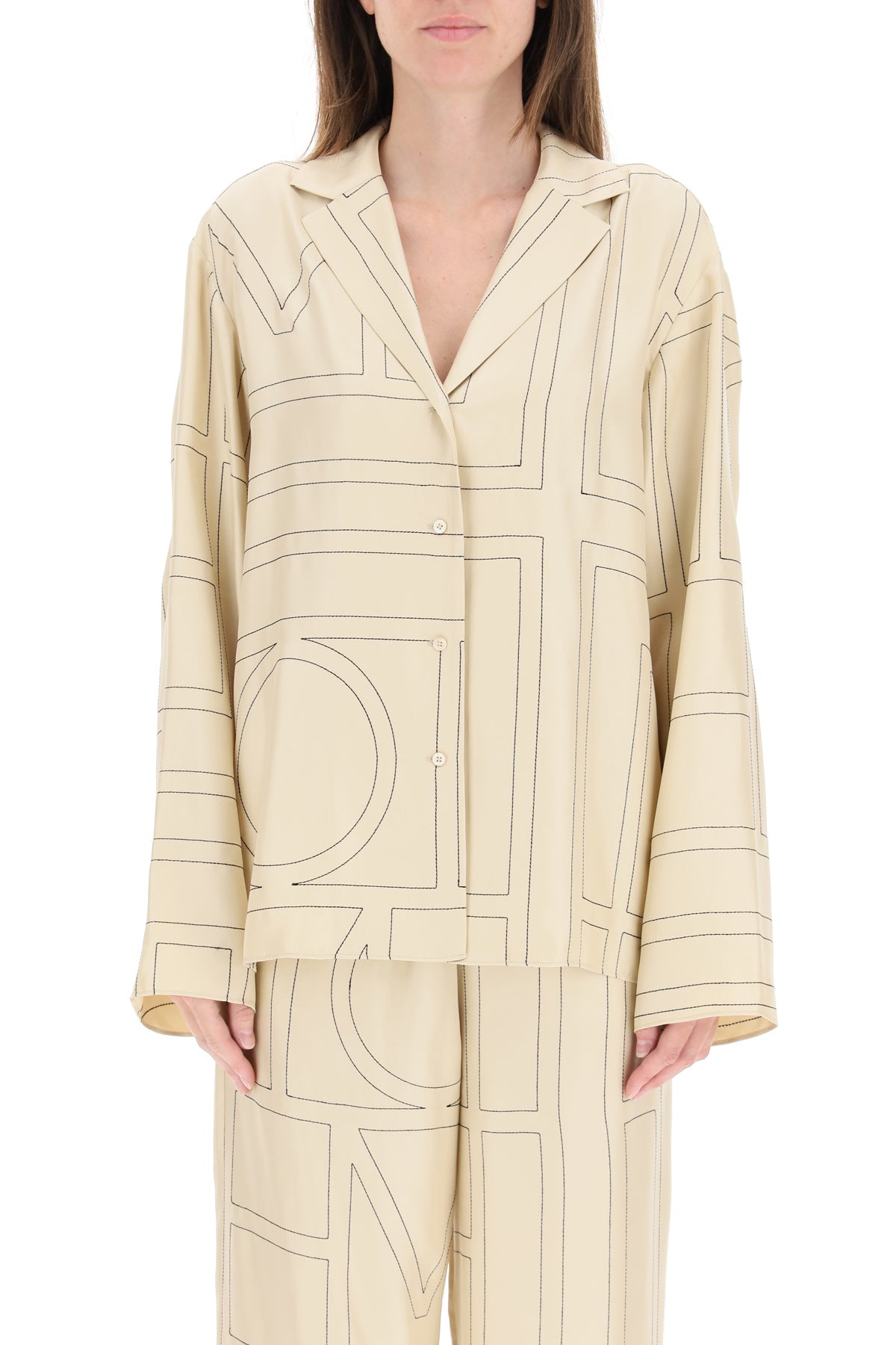 Toteme monogram silk twill pajama shirt-Toteme-36-Urbanheer