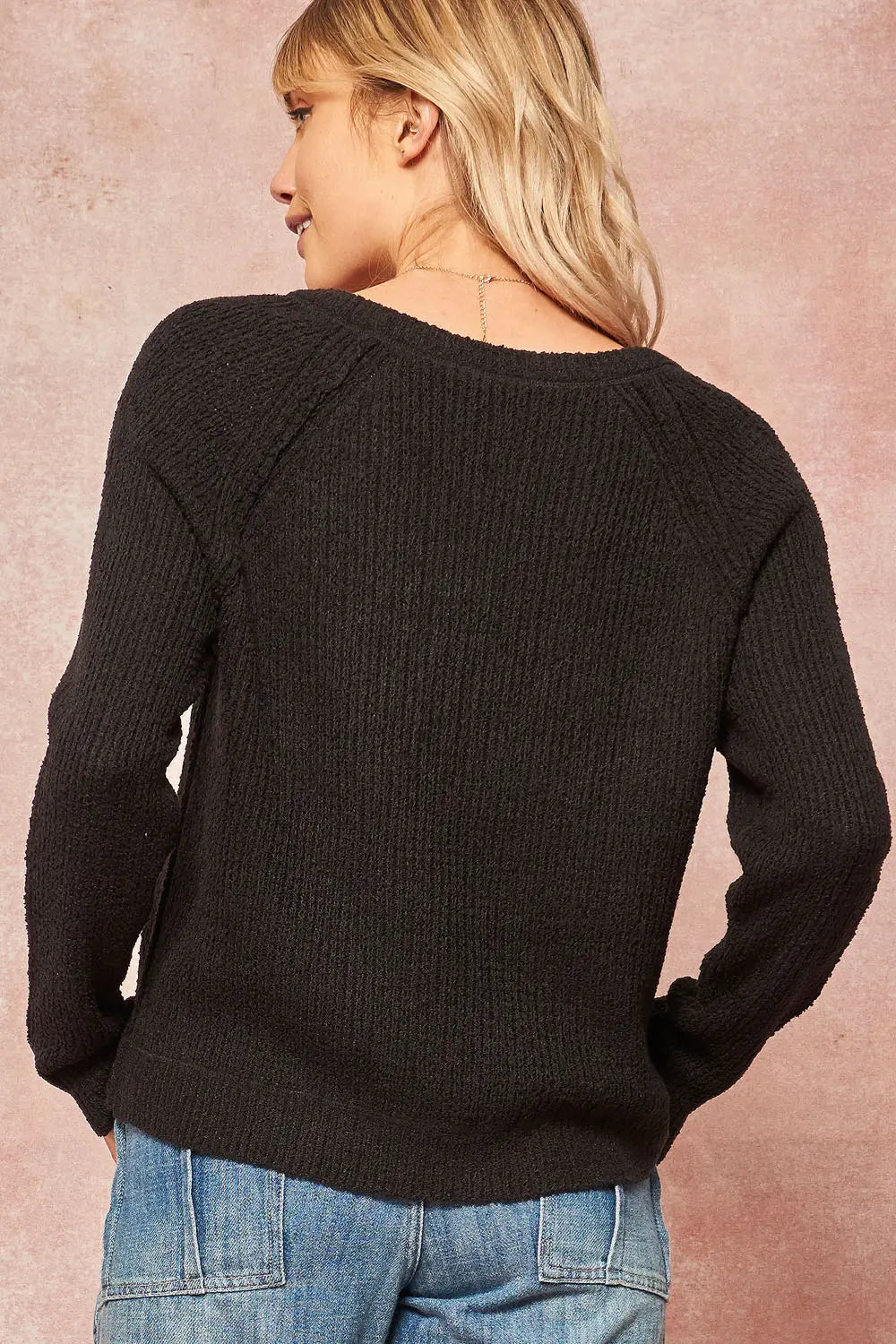 Solid Knit V-Neck Raglan Sweater-Promesa USA-S-Urbanheer