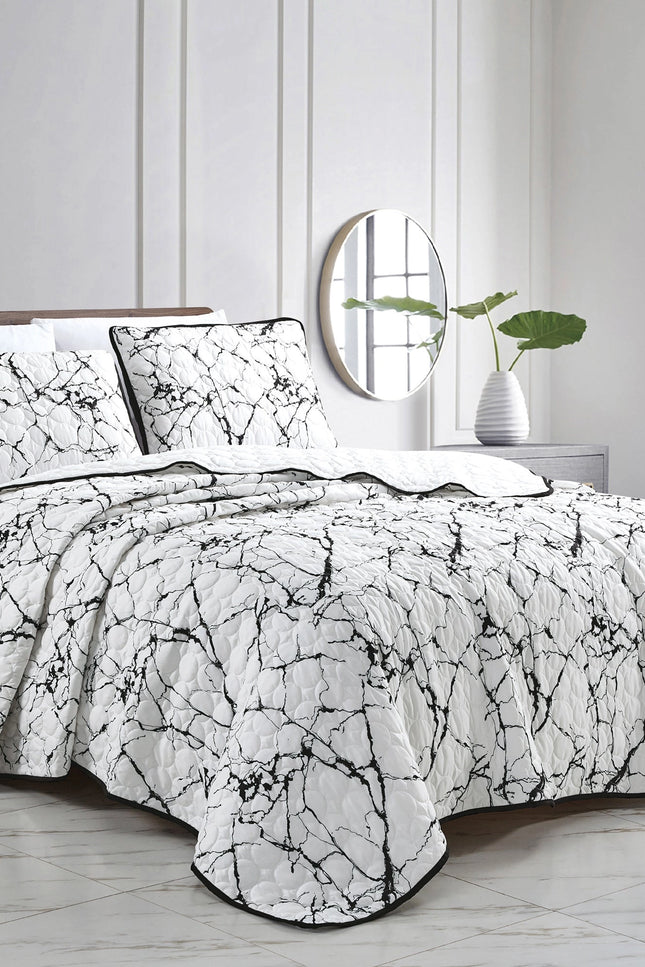 Marble White Modern Abstract Quilt - 3 Piece Set.-linen mart-King-Urbanheer