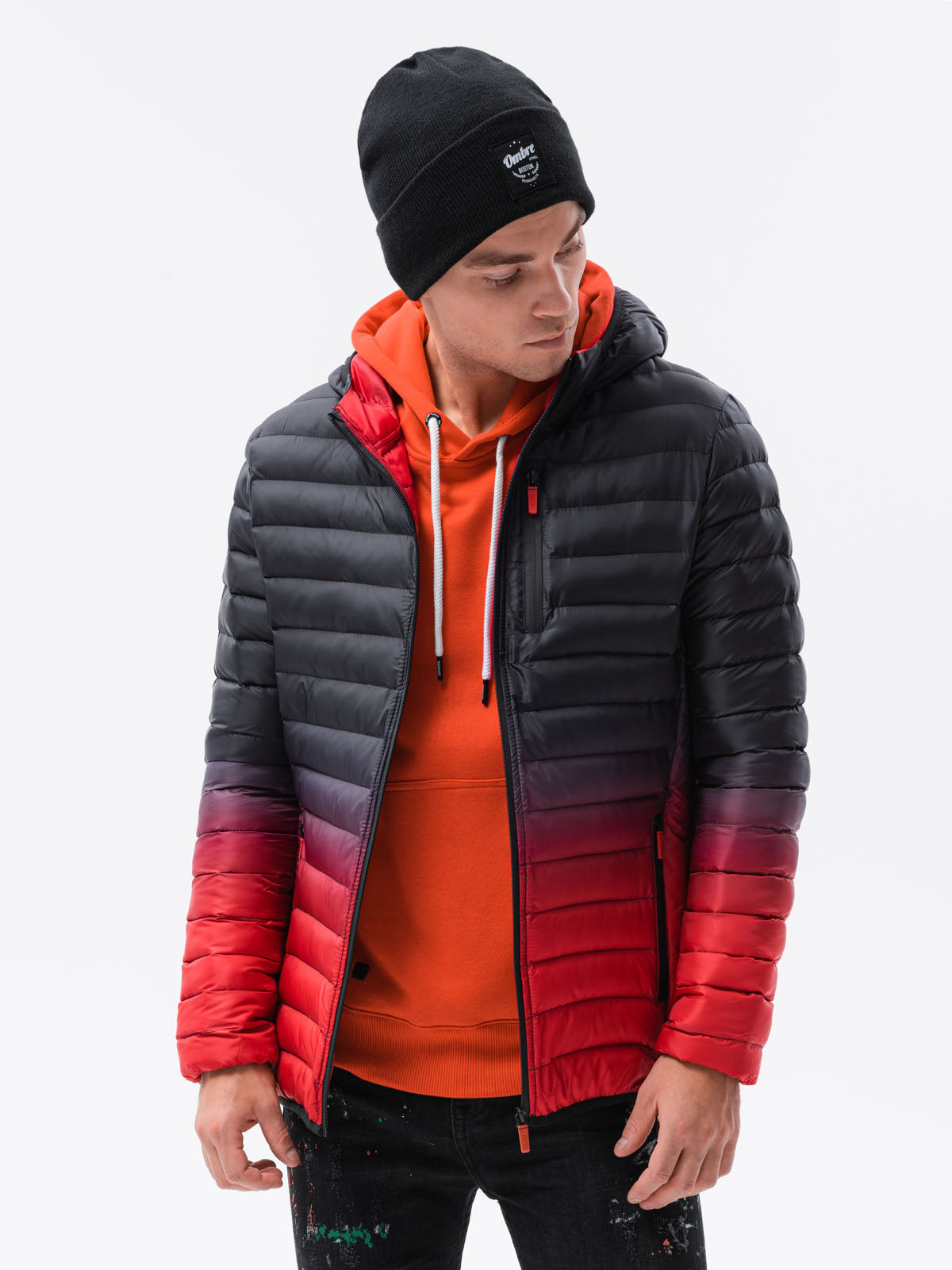 Men'S Quilted Transition Jacket Avalanche Black-Red-UHXE-M-Urbanheer