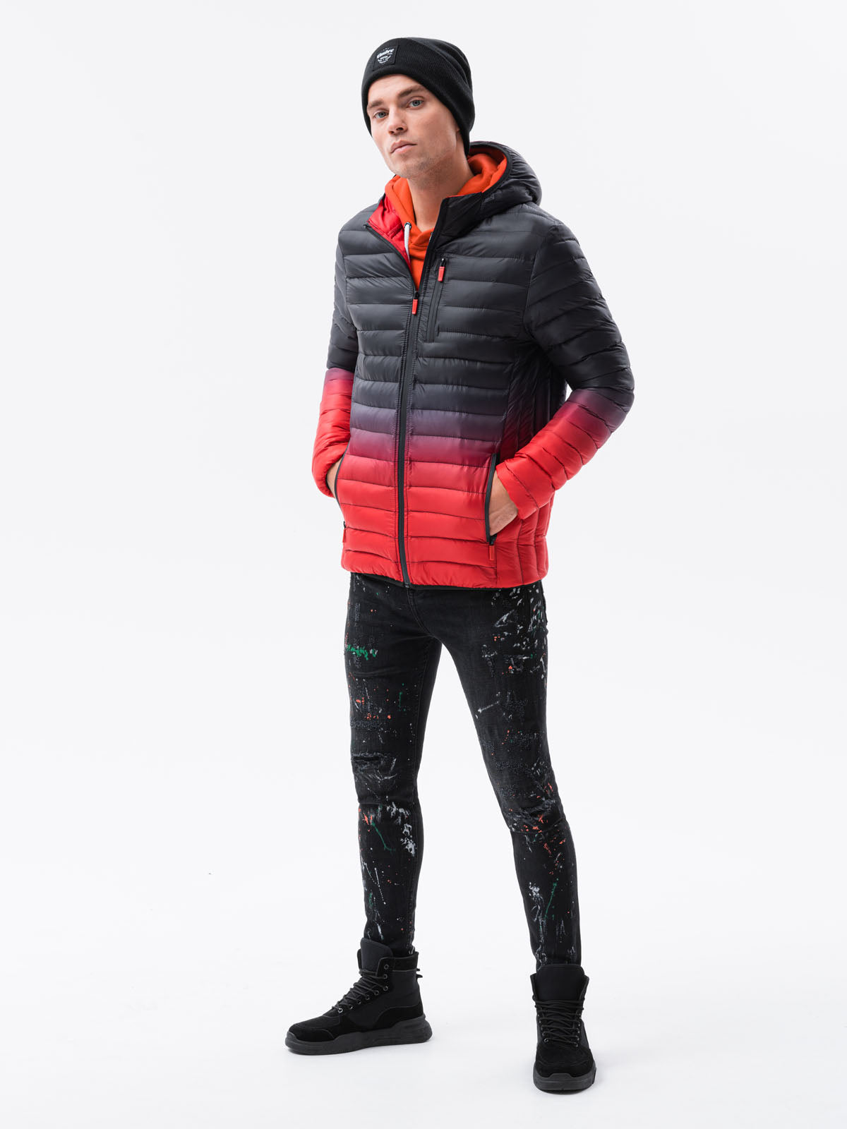 Men'S Quilted Transition Jacket Avalanche Black-Red-UHXE-M-Urbanheer