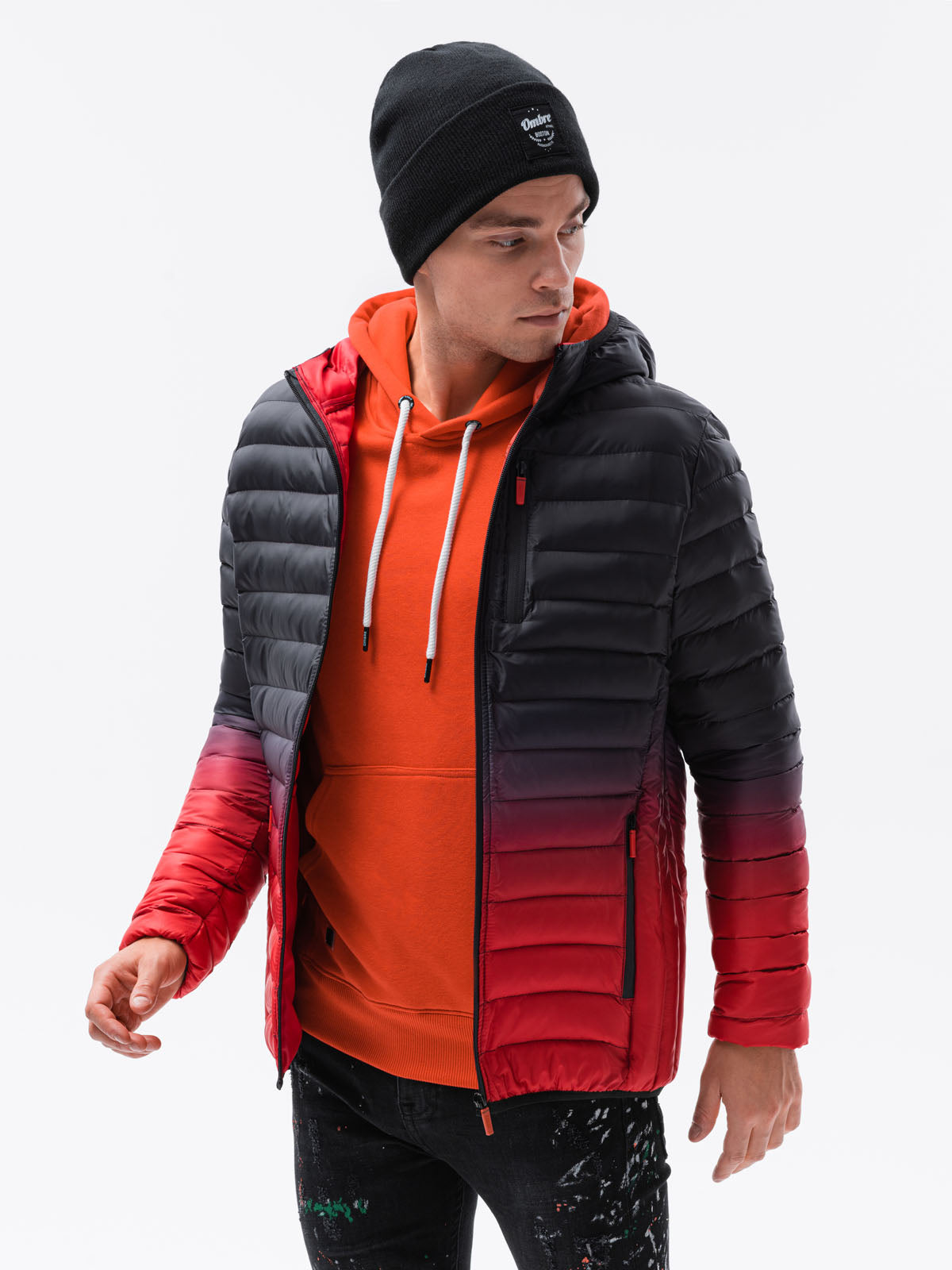 Men'S Quilted Transition Jacket Avalanche Black-Red-UHXE-M-Urbanheer