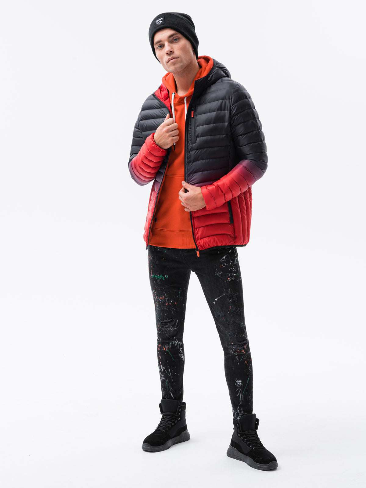 Men'S Quilted Transition Jacket Avalanche Black-Red-UHXE-M-Urbanheer