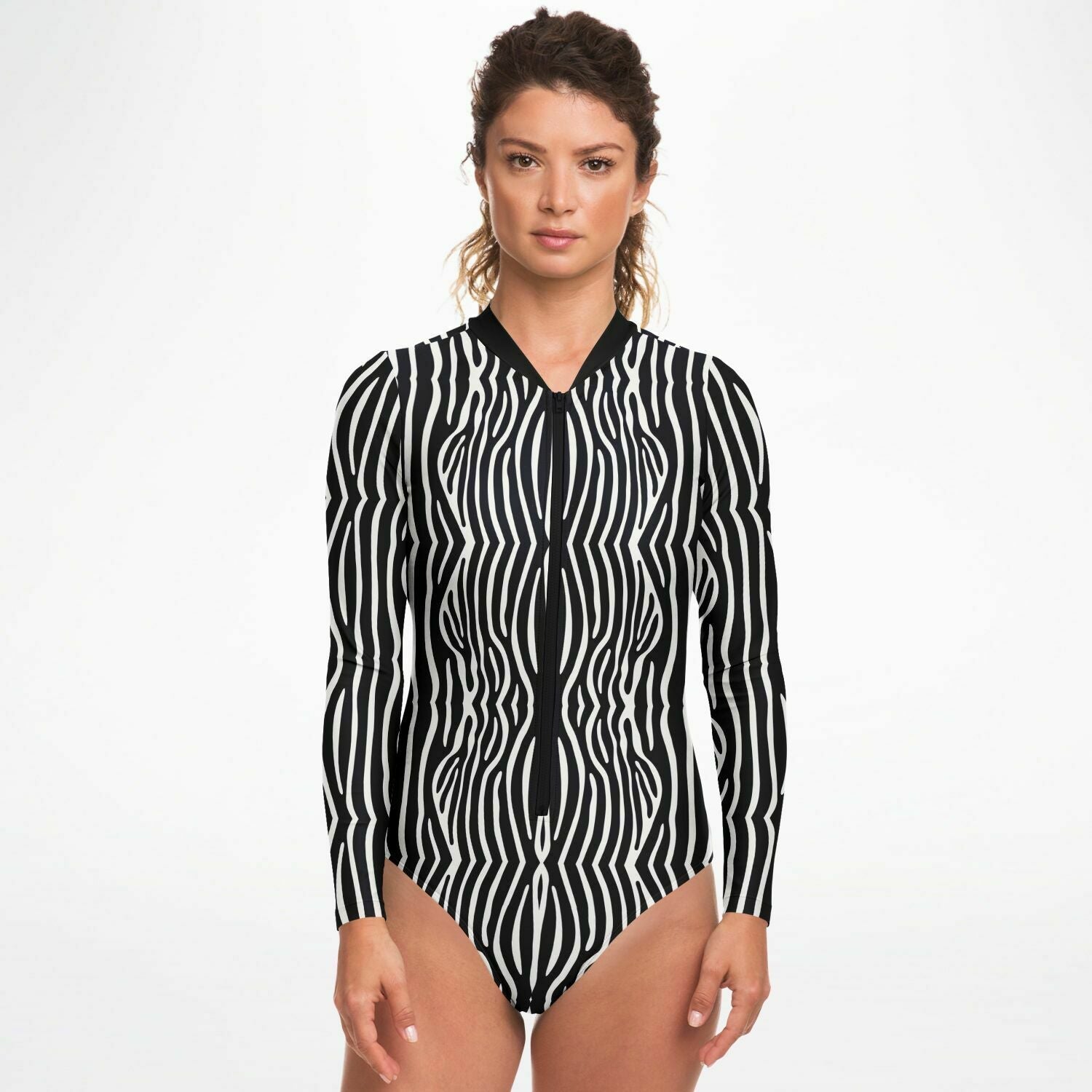 Graphic Zebra Long Sleeve Bodysuit-Subliminator-XS-Urbanheer