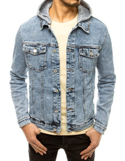 Men's denim jacket with hood Silvany sky blue-UHXE-M-Urbanheer