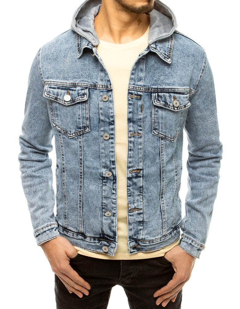 Men's denim jacket with hood Silvany sky blue-UHXE-M-Urbanheer