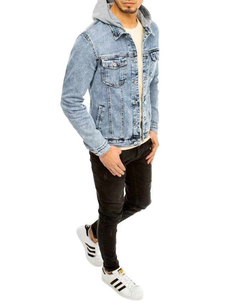 Men's denim jacket with hood Silvany sky blue-UHXE-M-Urbanheer