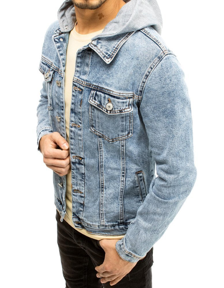 Men's denim jacket with hood Silvany sky blue-UHXE-M-Urbanheer
