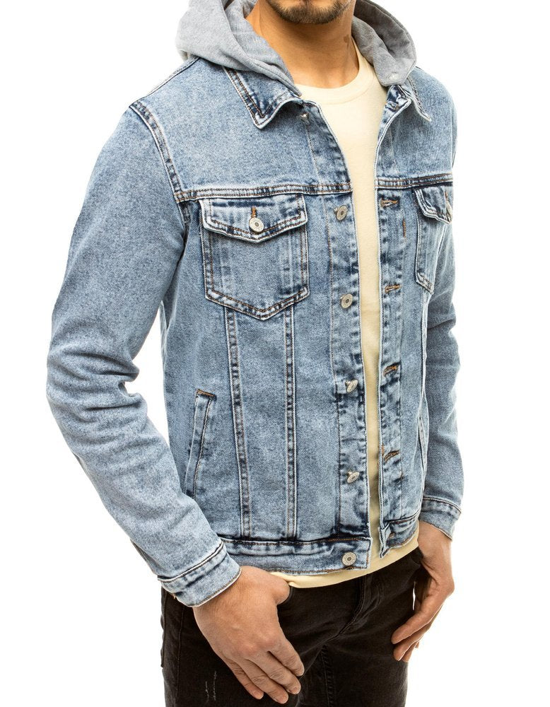 Men's denim jacket with hood Silvany sky blue-UHXE-M-Urbanheer