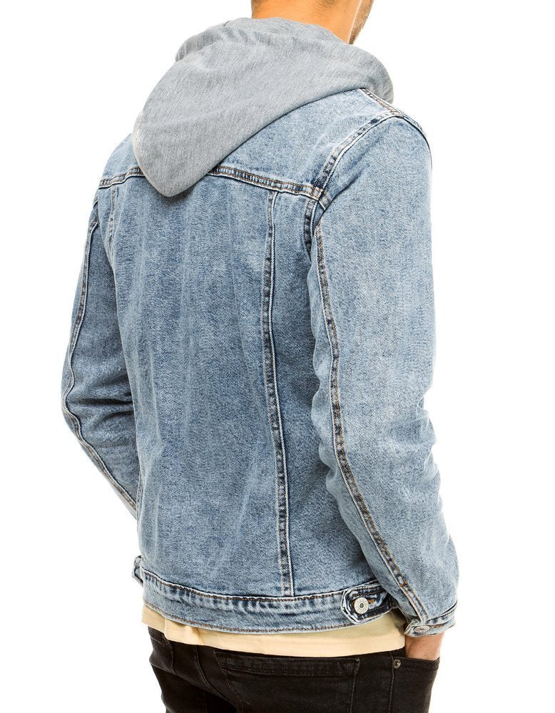 Men's denim jacket with hood Silvany sky blue-UHXE-M-Urbanheer