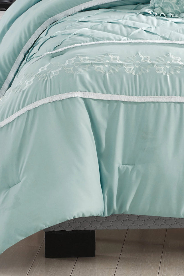 Ultra Soft Ruffle Baby Blue Pleated Comforter - 7 Piece Set-Bedding-linen mart-Urbanheer