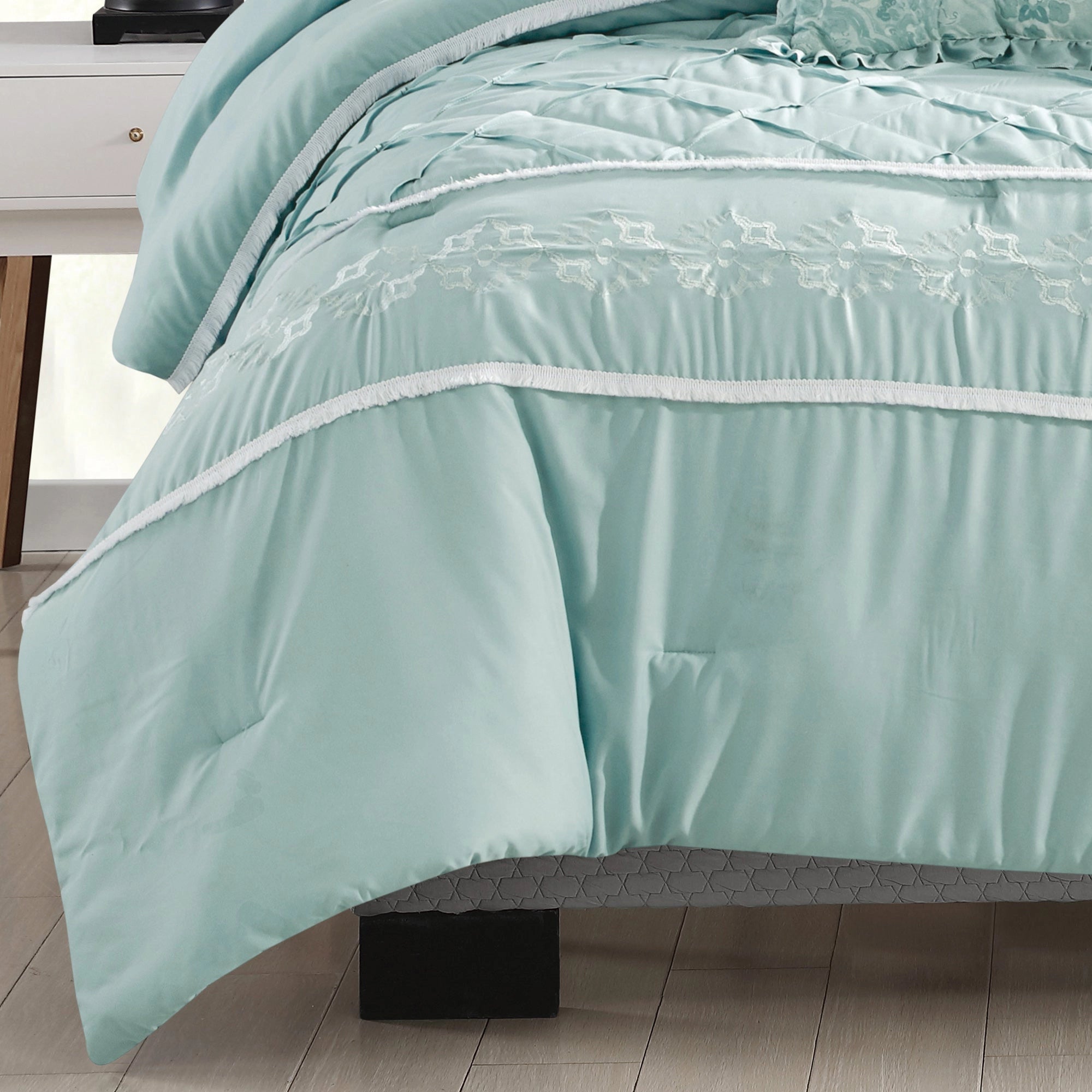Ultra Soft Ruffle Baby Blue Pleated Comforter - 7 Piece Set-Bedding-linen mart-King-Urbanheer