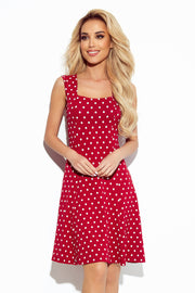 Numoco 241-2 Stella Dress With A Neckline - Burgundy In Polka Dots-numoco-Burgundy In Polka Dots-S-Urbanheer