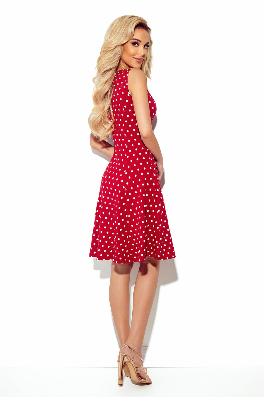 Numoco 241-2 Stella Dress With A Neckline - Burgundy In Polka Dots-numoco-Burgundy In Polka Dots-S-Urbanheer