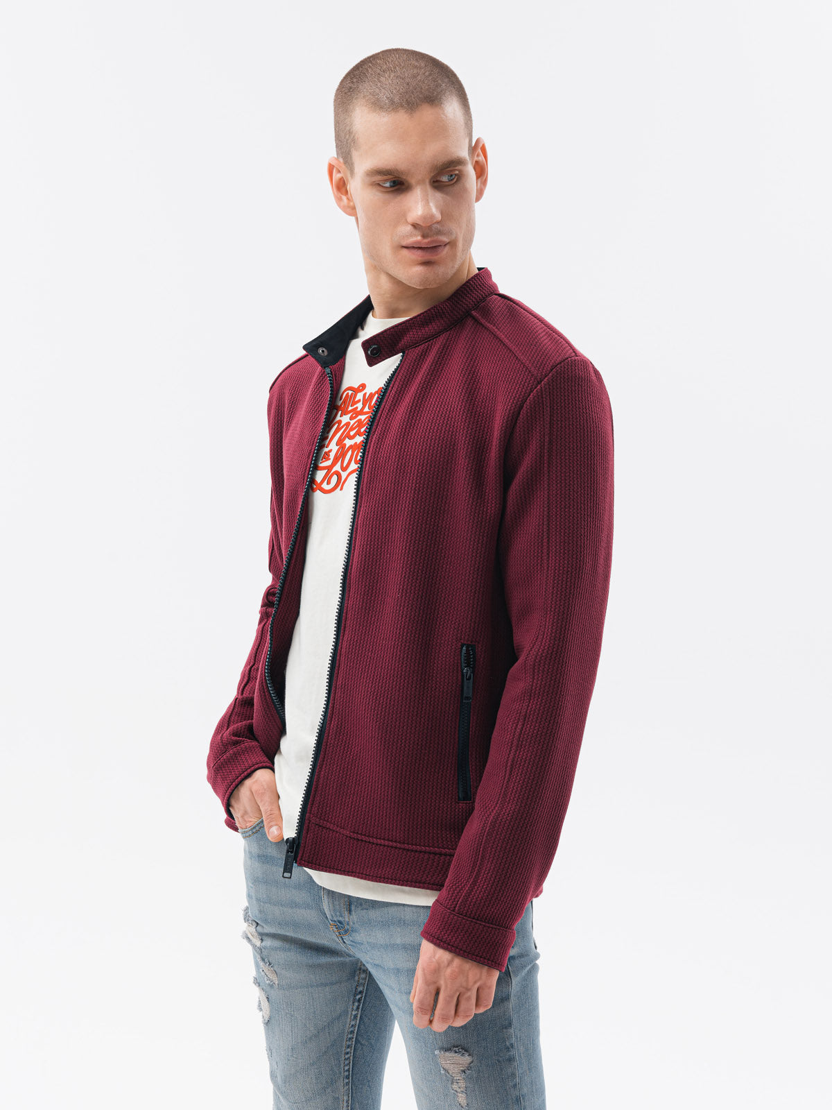 Men's sweatshirt zip Maksym dark red-UHXE-S-Urbanheer
